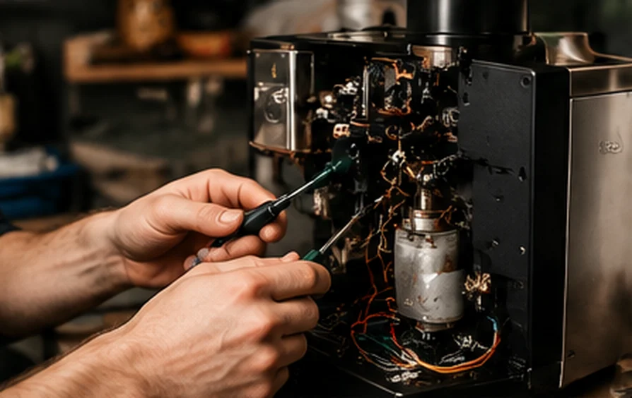 Kavos aparato mechanizmų remonto iliustracija